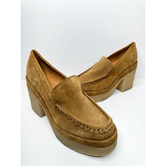 Marc Fisher Lina Platform Loafer 8.5 Suede Penny Light Brown Slip On Shoes - Picture 8 of 10